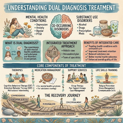 Infographic depicting dual diagnosis treatment in Costa Mesa at Breakaway Health.