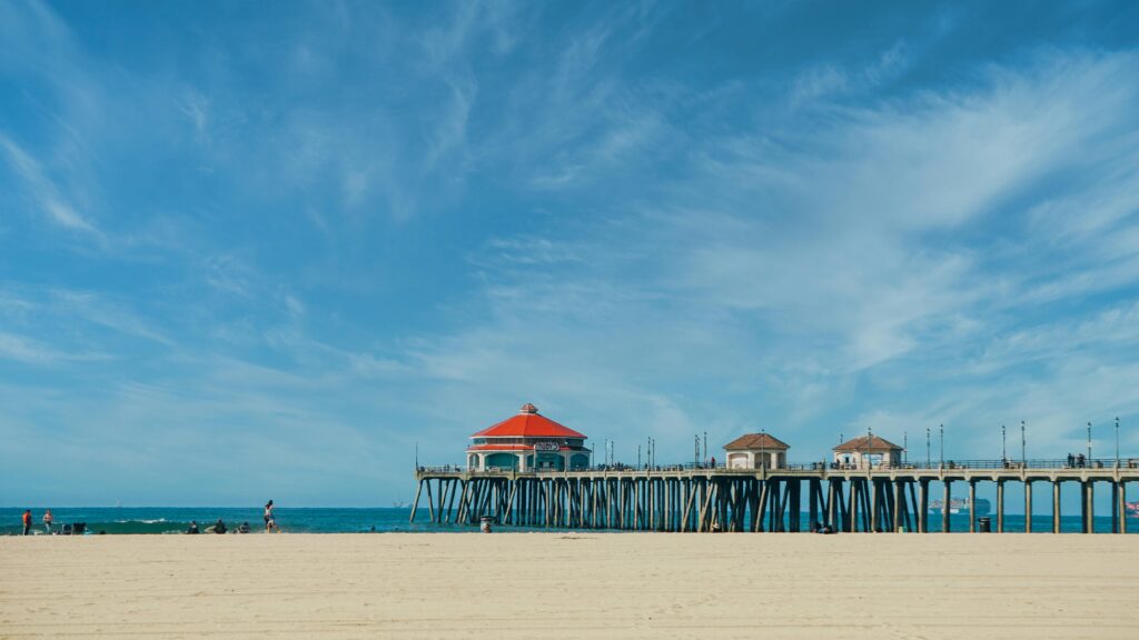 Huntington Beach coastline and pier near addiction treatment and mental health recovery programs in Southern California.