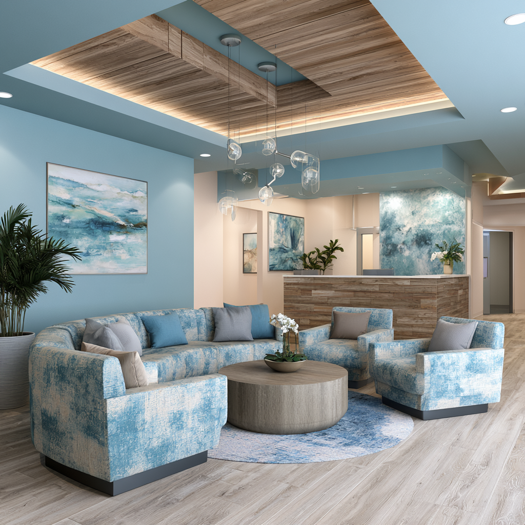 Modern therapy center lobby representing the welcoming environment of Breakaway's Partial Hospitalization Program in Costa Mesa, CA.