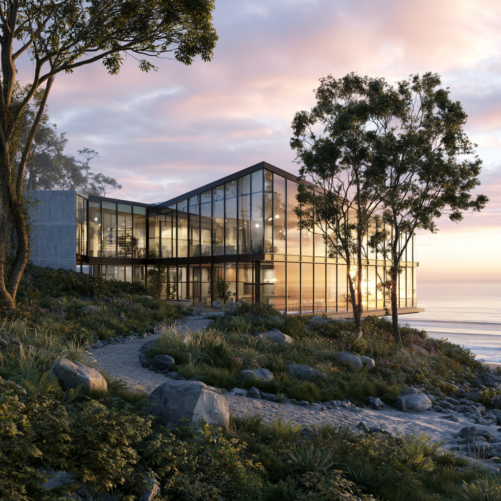 Modern mental health treatment center overlooking the coast near Newport Beach, representing a peaceful setting for therapy, personalized mental health care, and recovery services that support healing, emotional wellness, and long-term well-being.